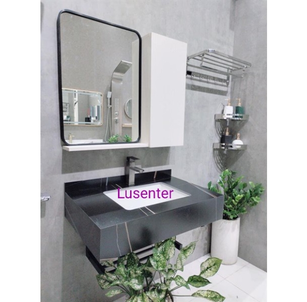 Gương Viền Đen +Lavabo Âm + Bàn đá+ Vòi LUSENTER (BD08)