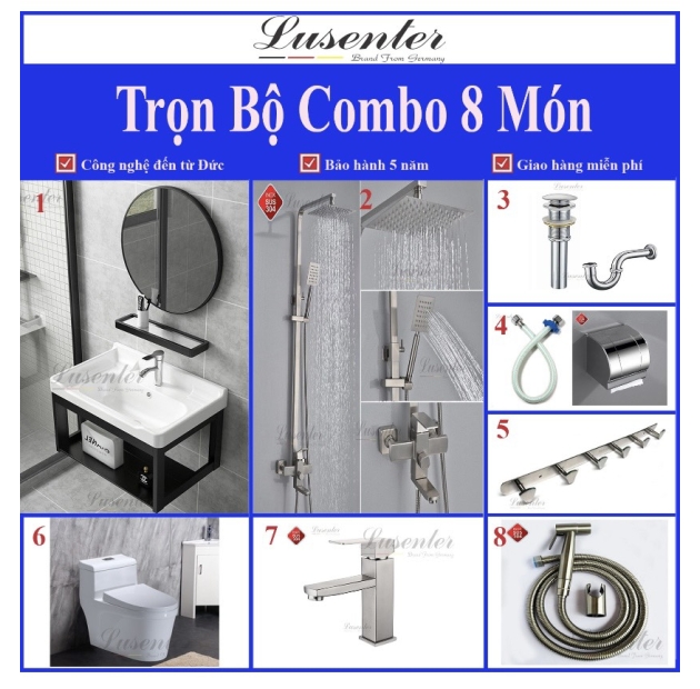 Combo Nhà Vệ Sinh Trọn Bộ 8 Món - CB08