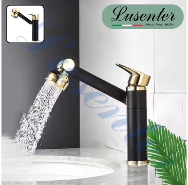 Vòi Lavabo Đồng 360 Đen - Vàng LUSENTER ( VLB12)