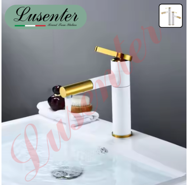 Vòi Lavabo Đồng TRẮNG - VÀNG 20cm LUSENTER ( VLB15)