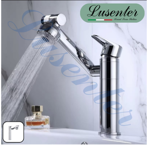 Vòi Lavabo Đồng Thau Mạ Crom Bóng xoay 360 LUSENTER - VLB10