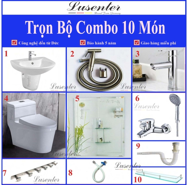 Combo Nhà Vệ Sinh Trọn Bộ 10 Món - CB01