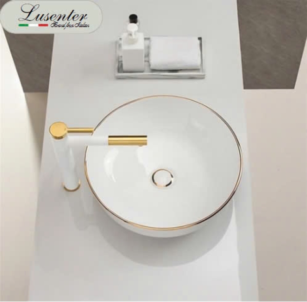 Lavabo Đặt Bàn Tròn Viền Vàng LUSENTER (LB11)