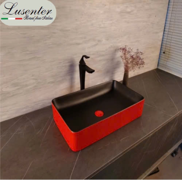 Lavabo Đặt Bàn Chữ Nhật Đỏ Lồng Đen LUSENTER (LB20)