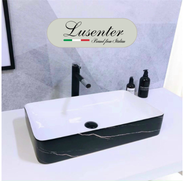 Lavabo Vân Đá Đen Dài Chữ Nhật LUSENTER (LB38)