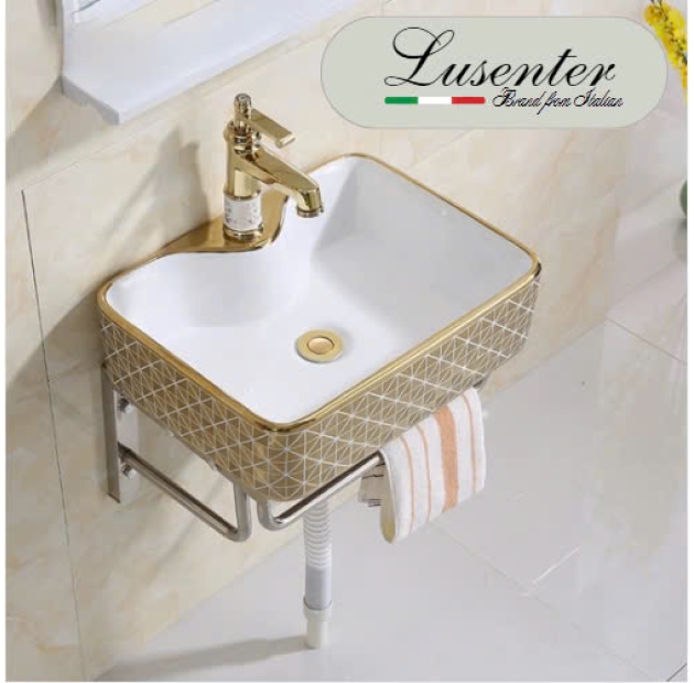 Lavabo Đặt Bàn Chữ Nhật Họa Tiết Tam Giác Vàng LUSENTER(LB39)