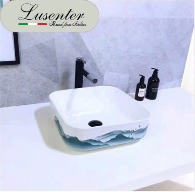 Lavabo Vuông Họa Tiết BIỂN XANH (LB41)