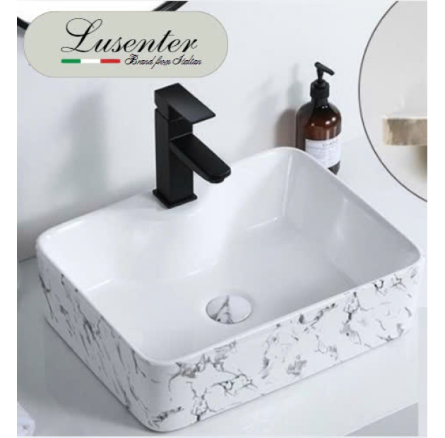 Lavabo Chữ Nhật Vân Đá Trắng Đốm LUSENTER (LB45)