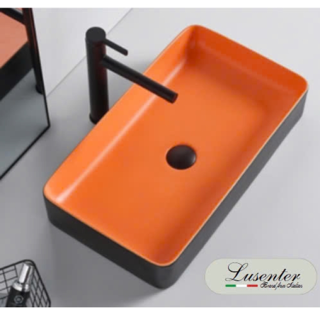 Lavabo Chữ Nhật Đen Cam LUSENTER (LB49)