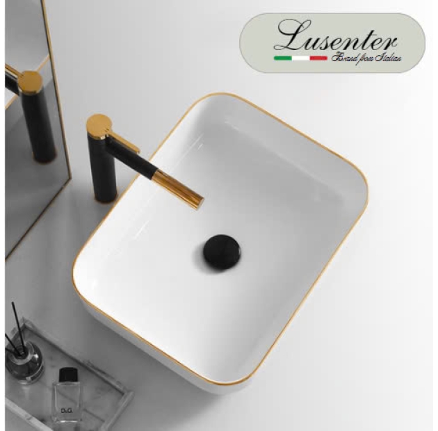 Lavabo HCN Bo Góc Viền Vàng (LB71)