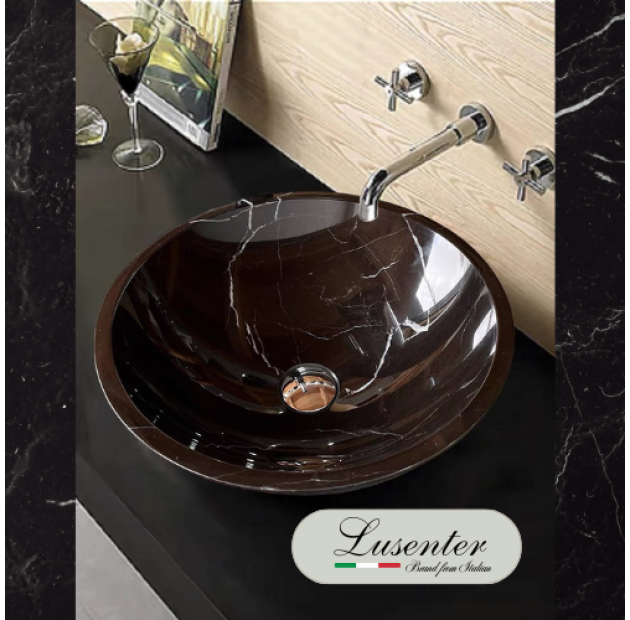 Lavabo Đá Tròn Mỏng Nâu Ý BST27 (LBD11)