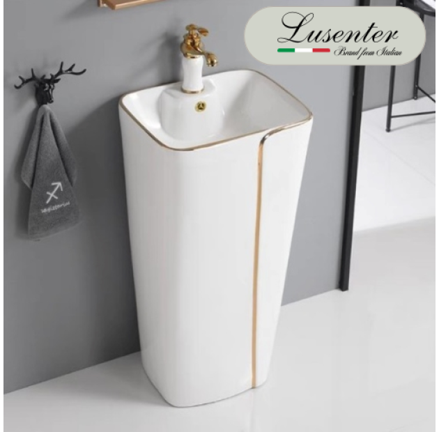 Lavabo Trụ Đứng Liền Khối Viền Vàng LUSENTER(LBT02)