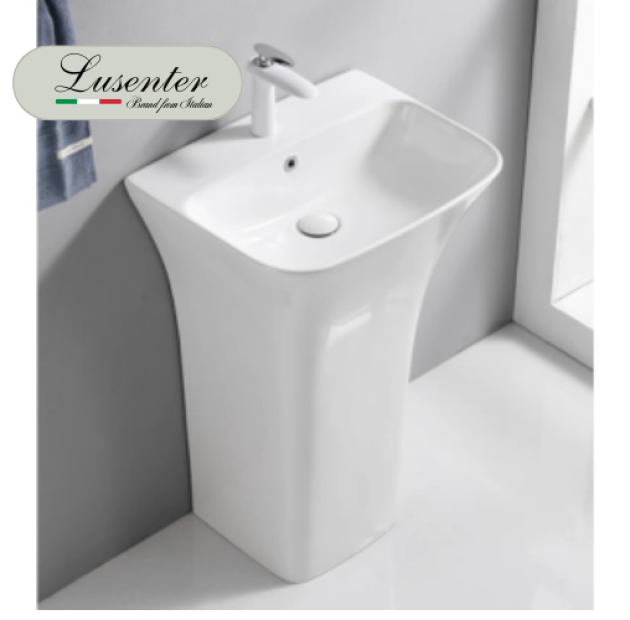 Lavabo Trụ Đứng Liền Khối Vuông Trắng LUSENTER (LBT03)