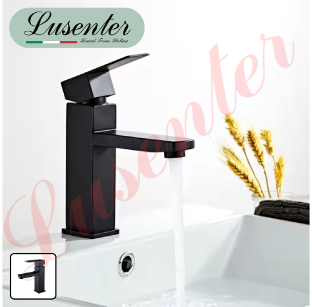 Vòi Lavabo Vuông Đen 20cm (VLB62)