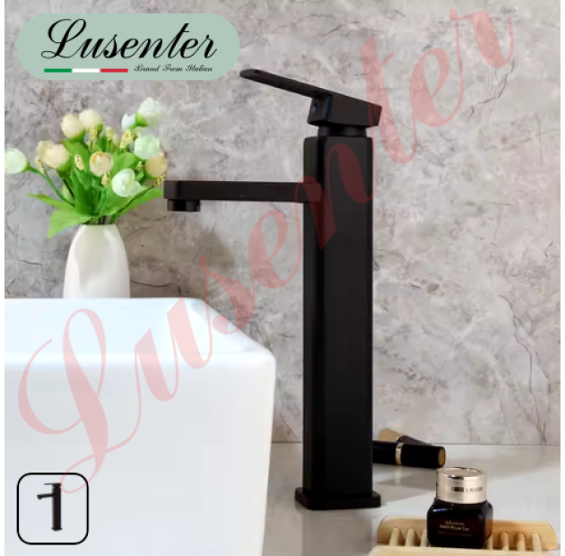 Vòi Lavabo Vuông Đen Cao 30cm (VLB65)