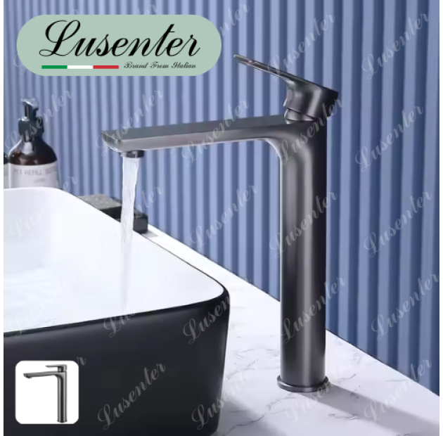 Vòi Lavabo Tròn Tay Vuông Xám 30cm (VLB73)